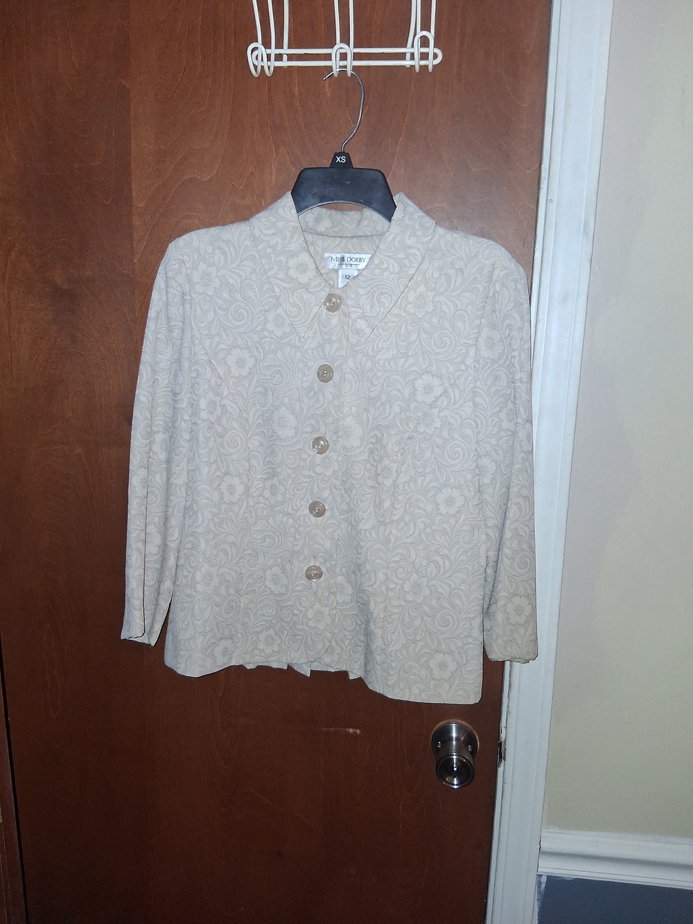 Miss Dorby Cream Patterned Button-Front Blazer Jacket